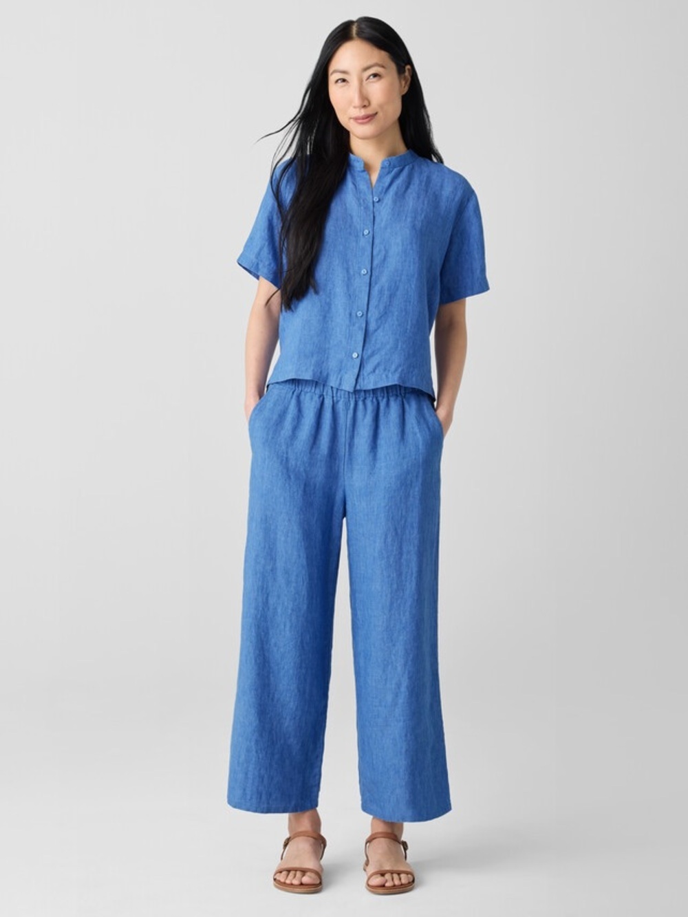 Eileen Fisher • NWT $305 Washed Organic Linen Délavé Wide-Leg Pant